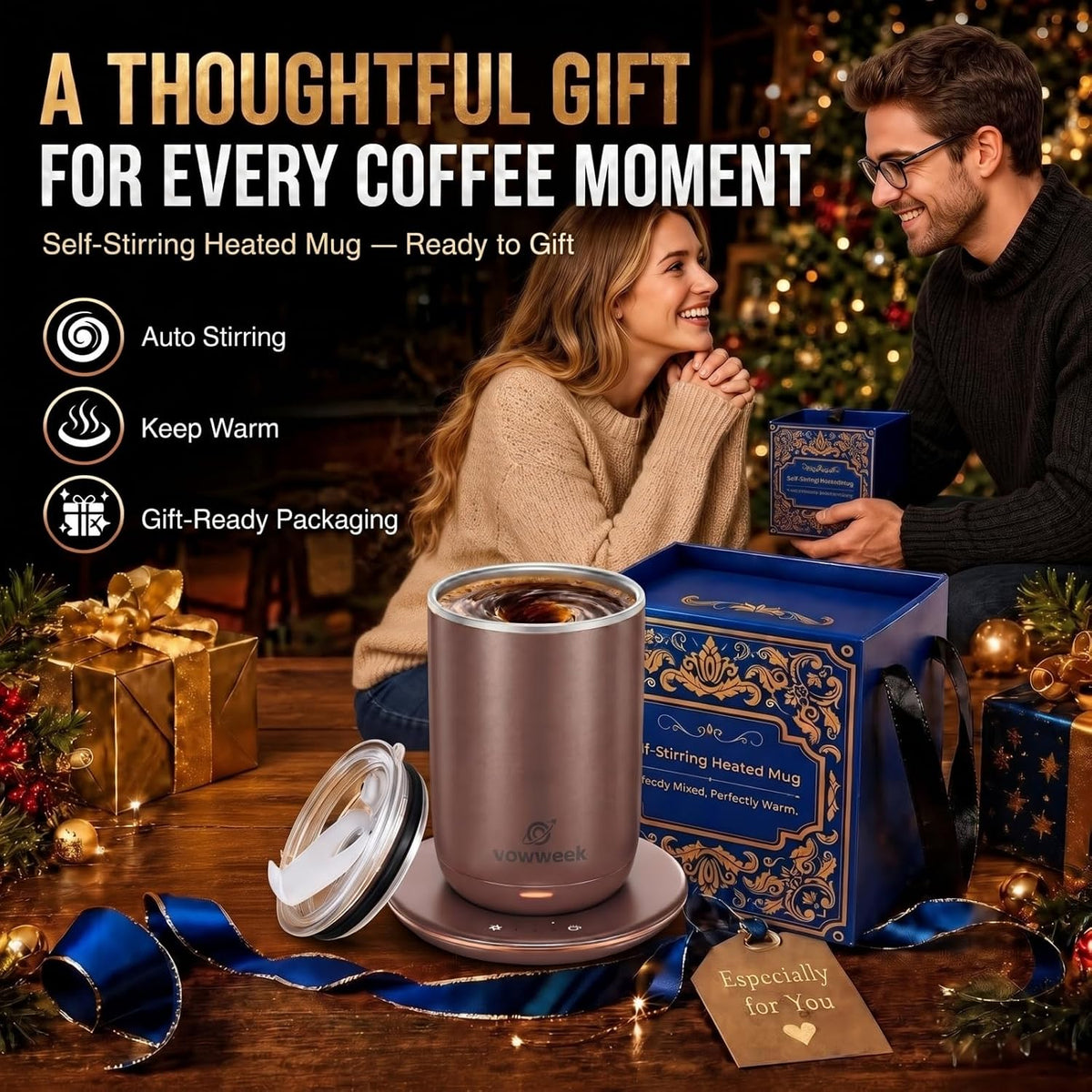 Taza de café con agitación automática, taza calentada de 10 oz con...