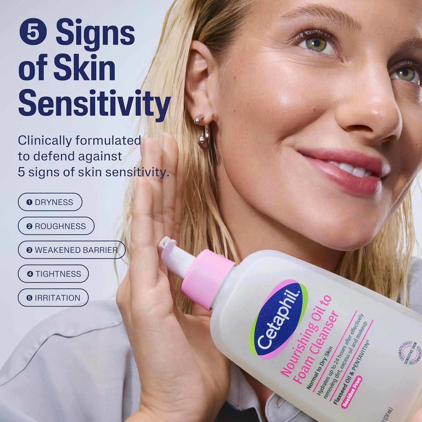 Cetaphil Limpiador facial nutritivo de aceite a espuma para pieles normales a secas, hasta 24 horas de hidratación, 8 onzas líquidas