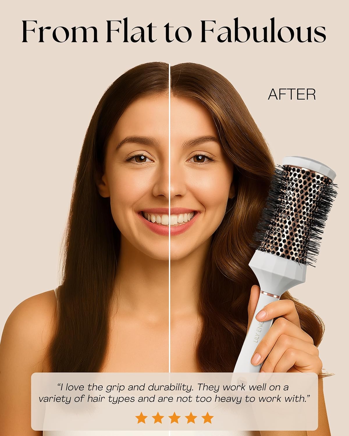 Lily England Juego de Cepillos Redondos para el Cabello, Kit Profesional de Secado con Secador de 4 Piezas con 3 Cepillos Redondos y Peine para Peinado, Juegos de Regalos de Belleza para Mujeres