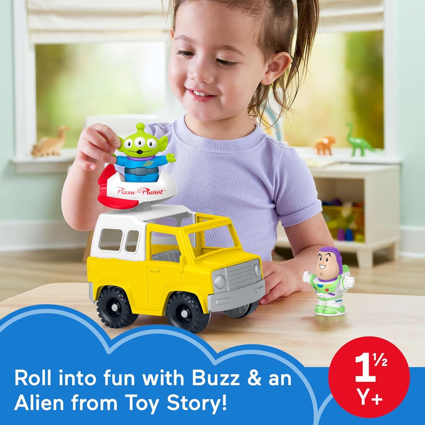 Fisher-Price Little People Juguete para niños pequeños de Disney y Pixar Toy Story Pizza Planet Truck con Buzz Lightyear y figuras alienígenas para niños a partir de 18 meses