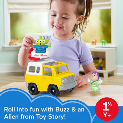 Fisher-Price Little People Juguete para niños pequeños de Disney y Pixar Toy Story Pizza Planet Truck con Buzz Lightyear y figuras alienígenas para niños a partir de 18 meses