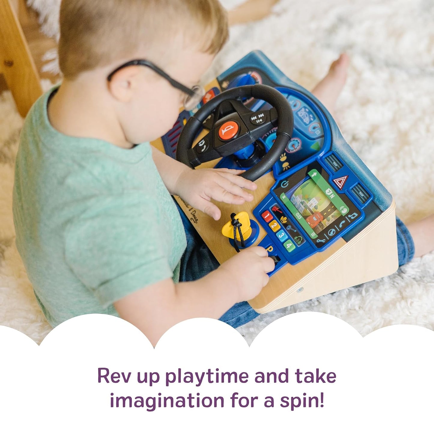 Melissa & Doug Vroom & Zoom, tablero interactivo de madera, volante de coche de carreras, luces y sonidos, juguetes de aprendizaje preescolar para niñas y niños mayores de 3 años - Certificado FSC