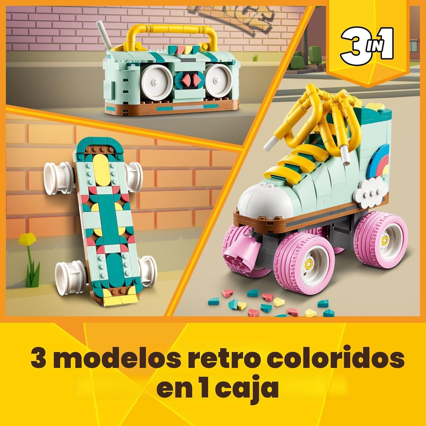 LEGO Creator 3 en 1 Kit de Construcción de Patín Retro, Se Transfor...