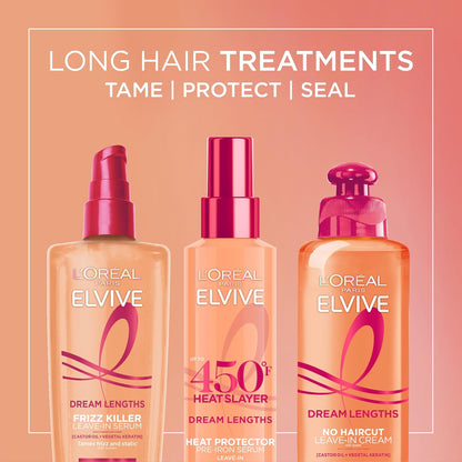 L'Oreal Paris Elvive Dream Lengths Heat Slayer - Aerosol de pre-planchado sin enjuague, 4.4 onzas | 4.4 US, Onza