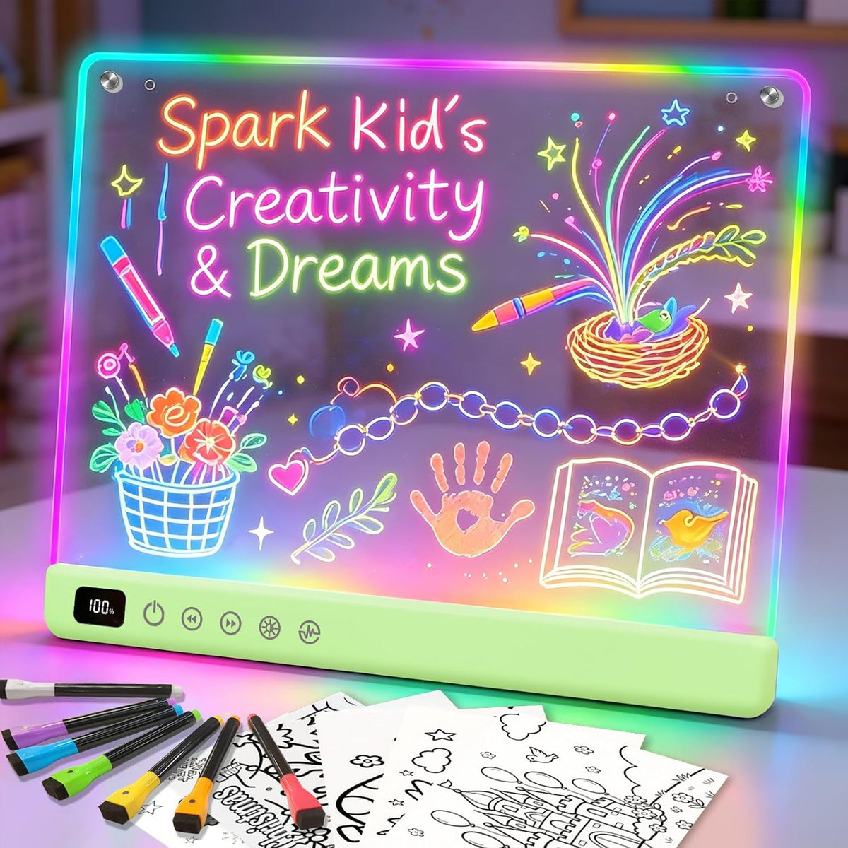 Lumiboard Tablero de dibujo LED con 13 efectos de luz, tablero de n...