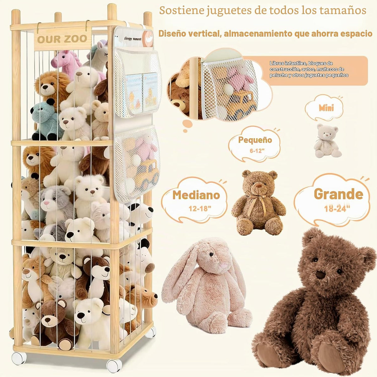 BENCHRY Almacenamiento de animales de peluche para niños, almacenam...