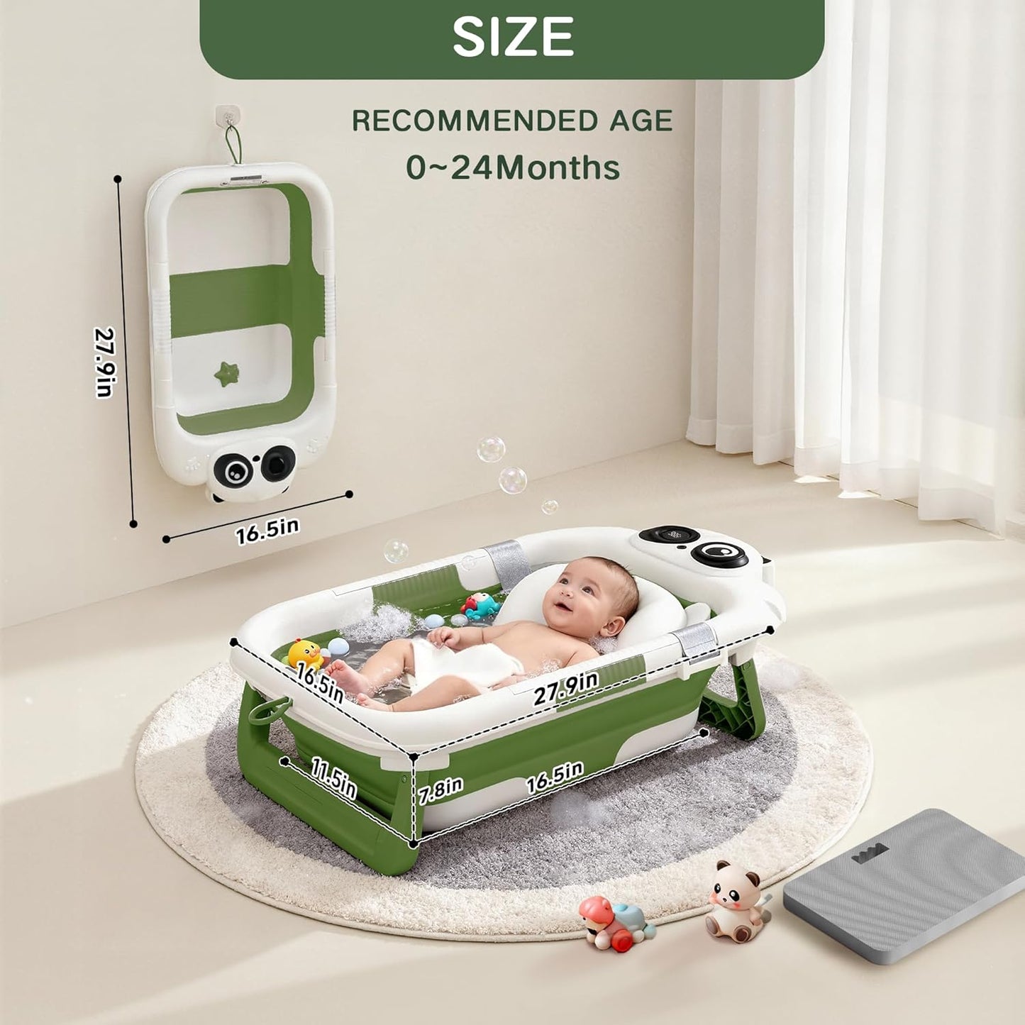Bañera plegable para recién nacidos a niños pequeños (0-24 meses),...