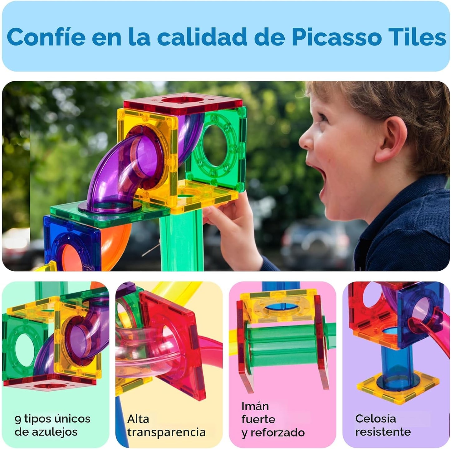 PicassoTiles - Juego de pista de canicas magnéticas de 100 piezas c...