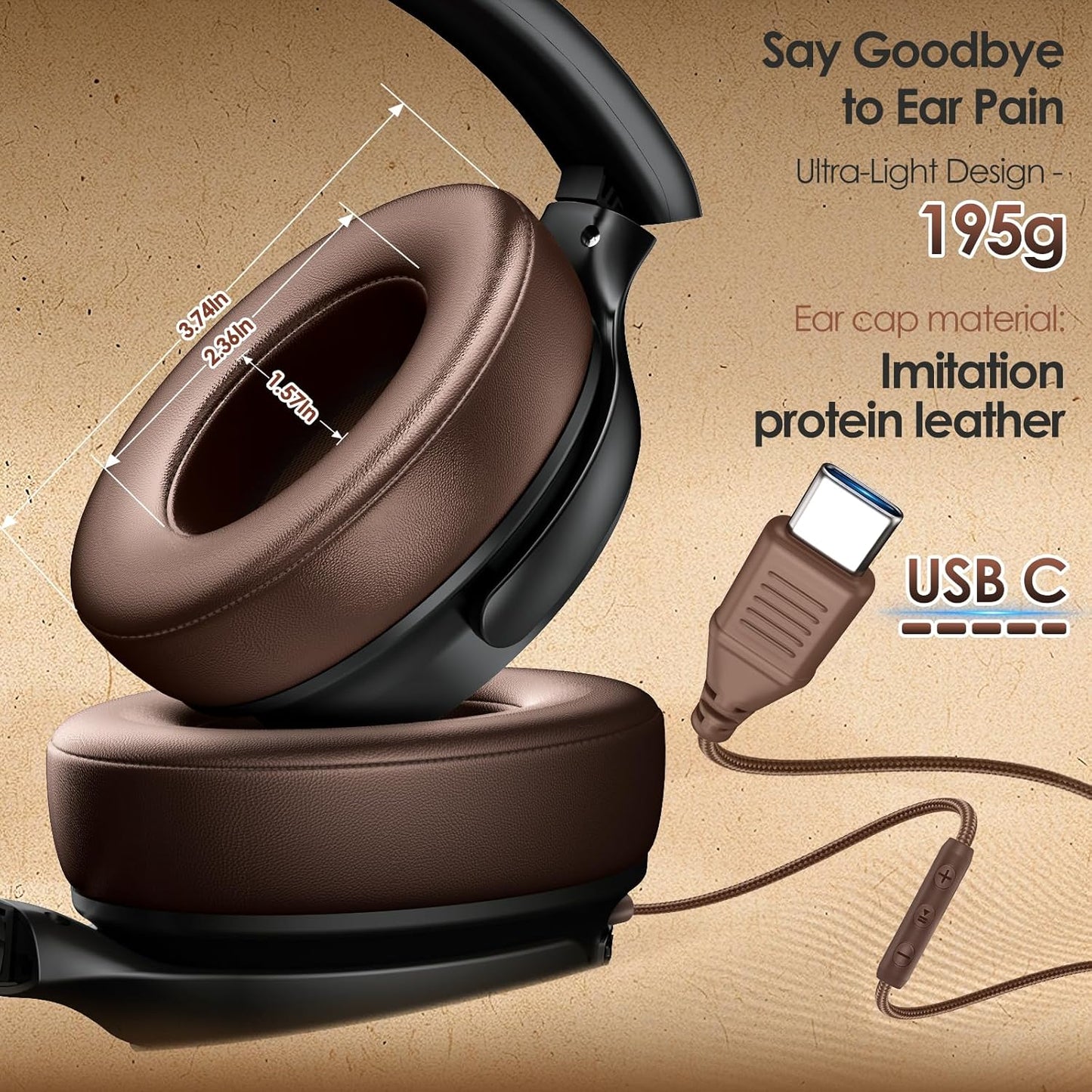 Auriculares USB C con cable sobre la oreja con micrófono HD, auricu...