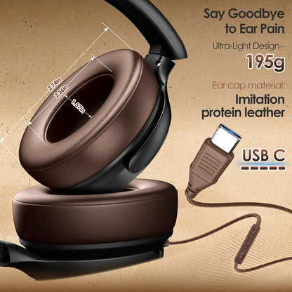 Auriculares USB C con cable sobre la oreja con micrófono HD, auricu...