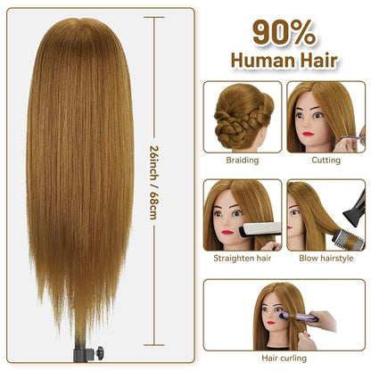 Cabeza de maniquí con 90% cabello humano, cabeza de muñeca de pelo...