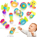 iPlay, iLearn Juego de 10 sonajeros para bebés, juguetes, sonajero fácil de agarrar y sacudir, mordedor sensorial, juguete musical de aprendizaje y desarrollo para bebés, regalo para baby shower y