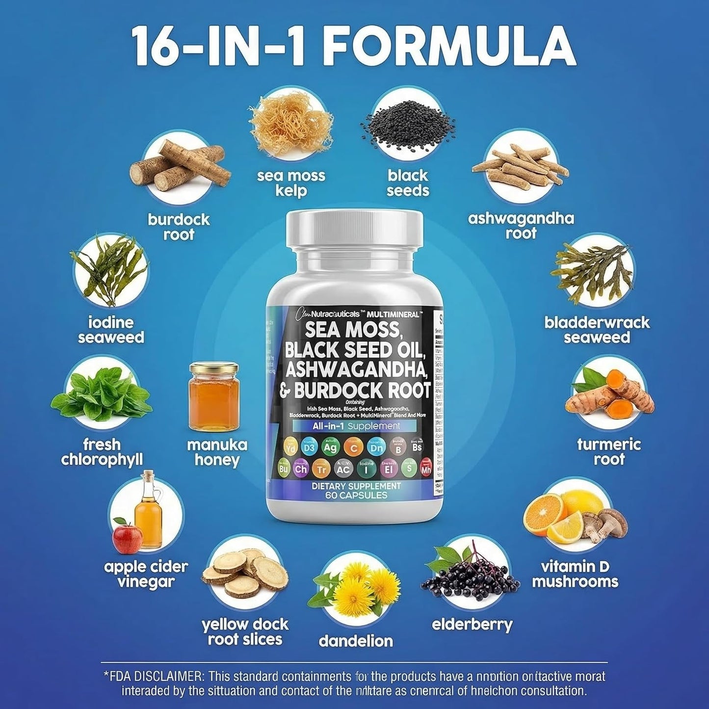 Clean Nutraceuticals Musgo Marino Aceite de Semilla Negra Ashwagand...