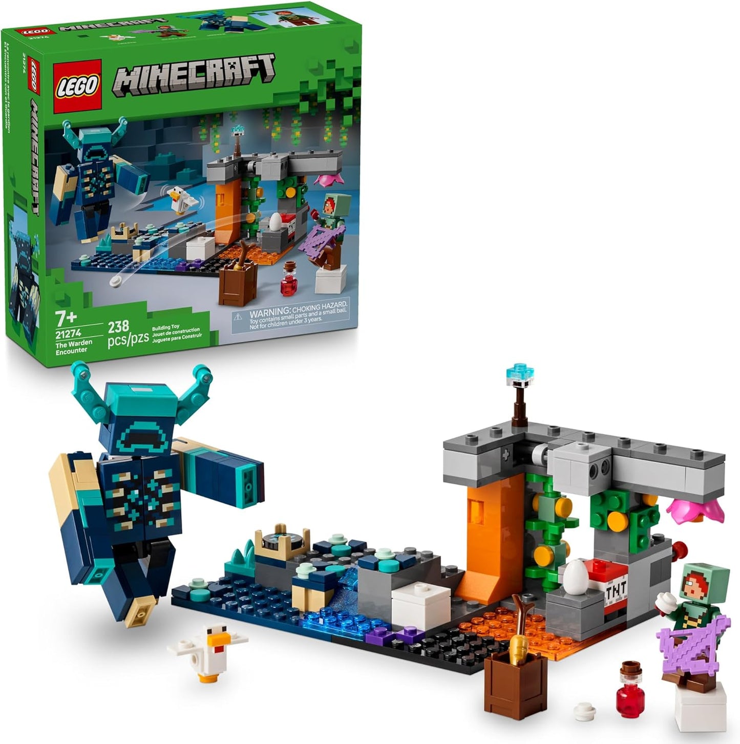 LEGO Minecraft The Warden Encounter - Juego de construcción coleccionable para niños y niñas de 7 años en adelante, con minifigura de guardabosques silenciosos, gran regalo de cumpleaños para