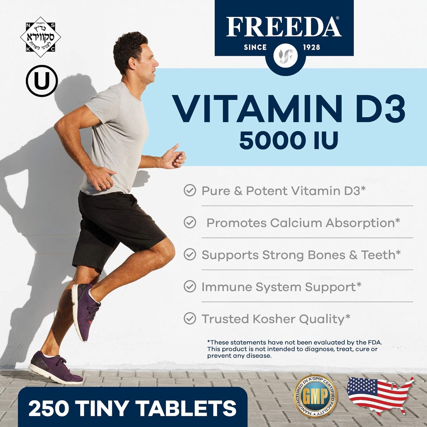 FREEDA Vitamina D3-5000 UI - Tabletas de suplemento Kosher de alta...