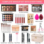 Kit de maquillaje todo en uno, kit de maquillaje para mujeres, kit completo de regalo de maquillaje de viaje para mujeres, adolescentes y niñas, incluye sombra de ojos, lápiz labial, delineador de