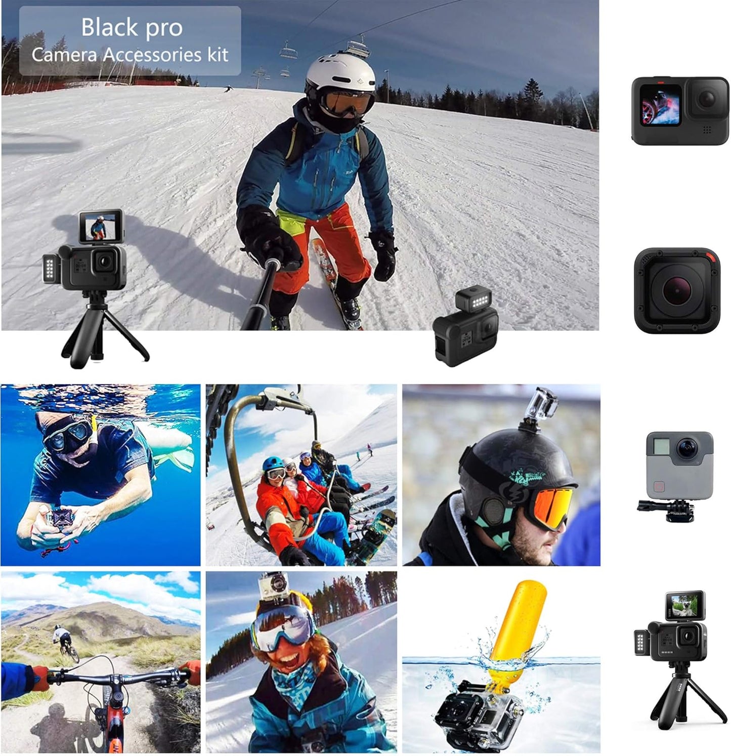 Kit de accesorios para cámara 60 en 1 compatible con GoPro Hero 13 12 11 10 9 8 7 6 /Session 5/Hero 4/3+/3/2/1, Insta360, DJI Osmo Action, AKASO, APEMAN, Campark, SJCAM