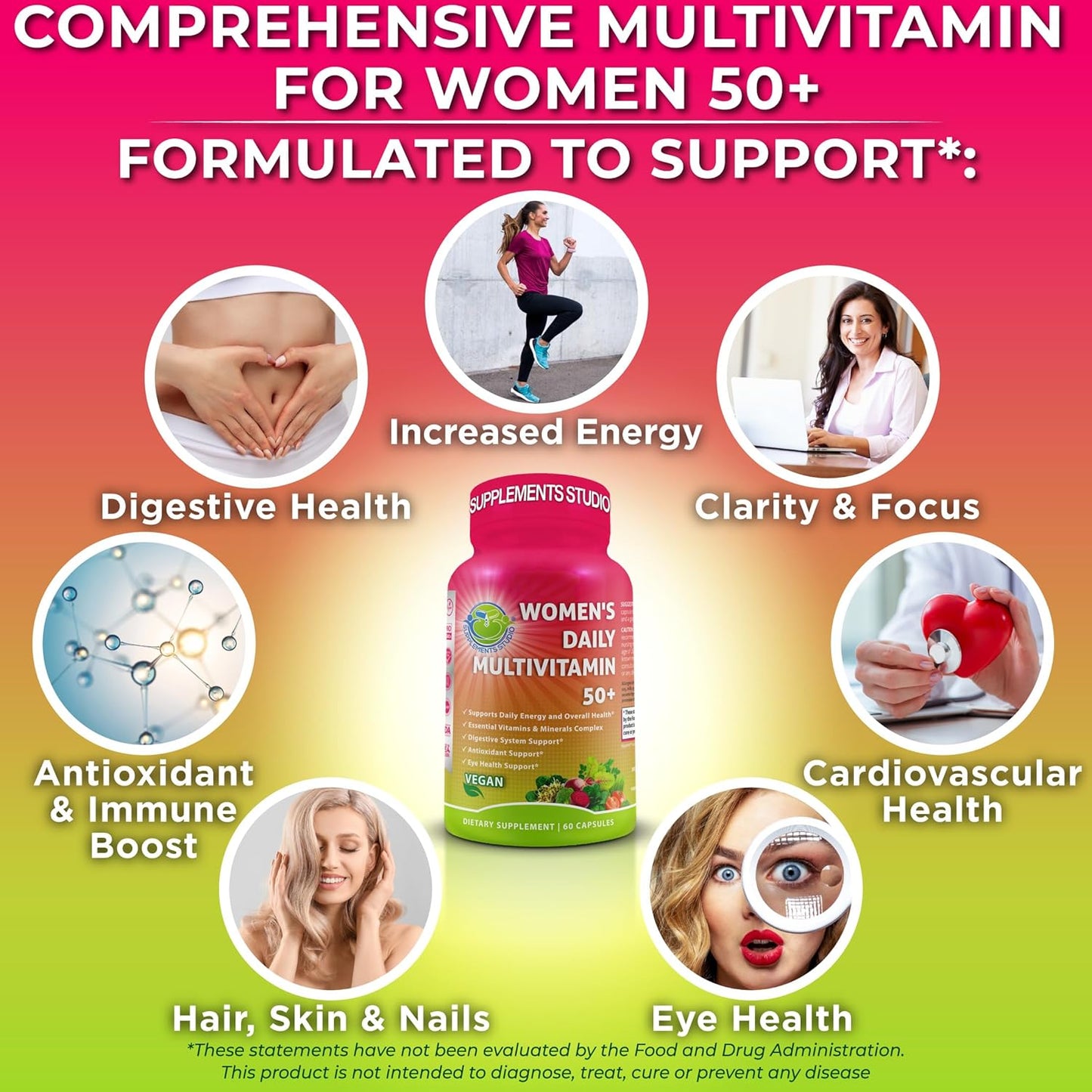 Multivitamínico diario para mujeres 50 Plus - Multivitamínico vegan...