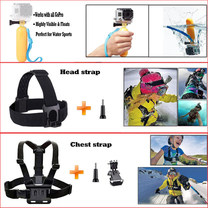 Kit de accesorios para cámara 60 en 1 compatible con GoPro Hero 13 12 11 10 9 8 7 6 /Session 5/Hero 4/3+/3/2/1, Insta360, DJI Osmo Action, AKASO, APEMAN, Campark, SJCAM