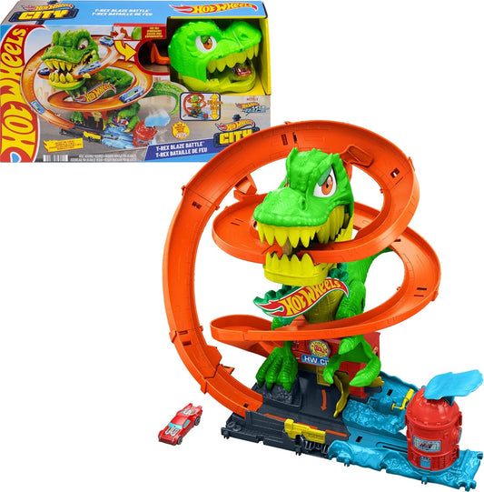 Hot Wheels Juego de pistas de autos de juguete, juego City T-Rex Bl...