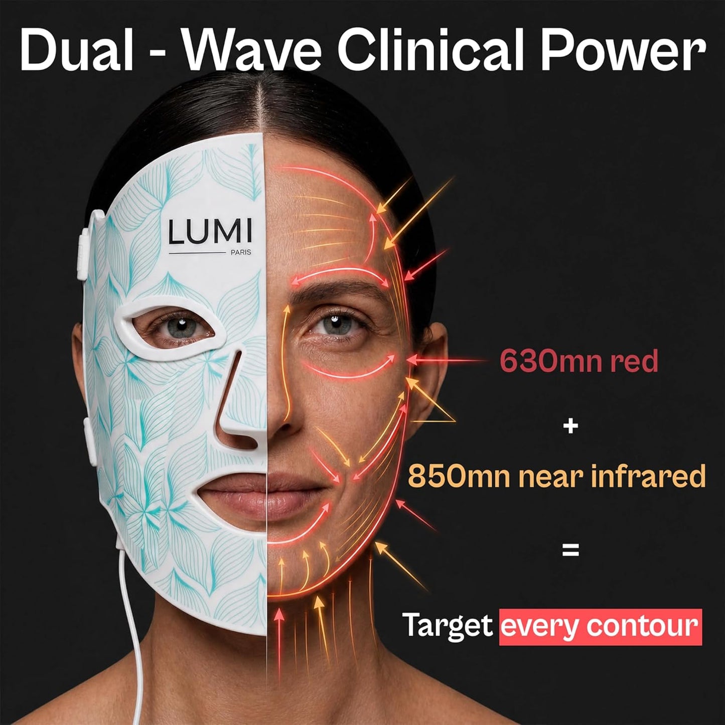 Lumiglo París - Máscara facial de terapia de luz LED, luz roja, dis...