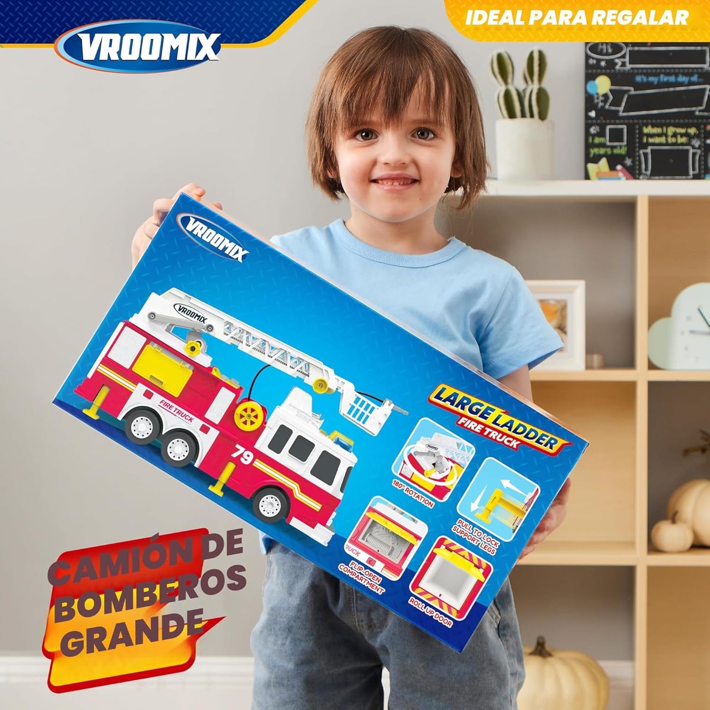 JOYIN Camión de Bomberos Extra Grande para Niños Pequeños con Escalera de 33 Pulgadas, Luces y Bomba Rociadora, Vehículo de Emergencia Grande, Juguetes para Niños de 3, 4, 5, 6, 7 Años de Edad, Regalo