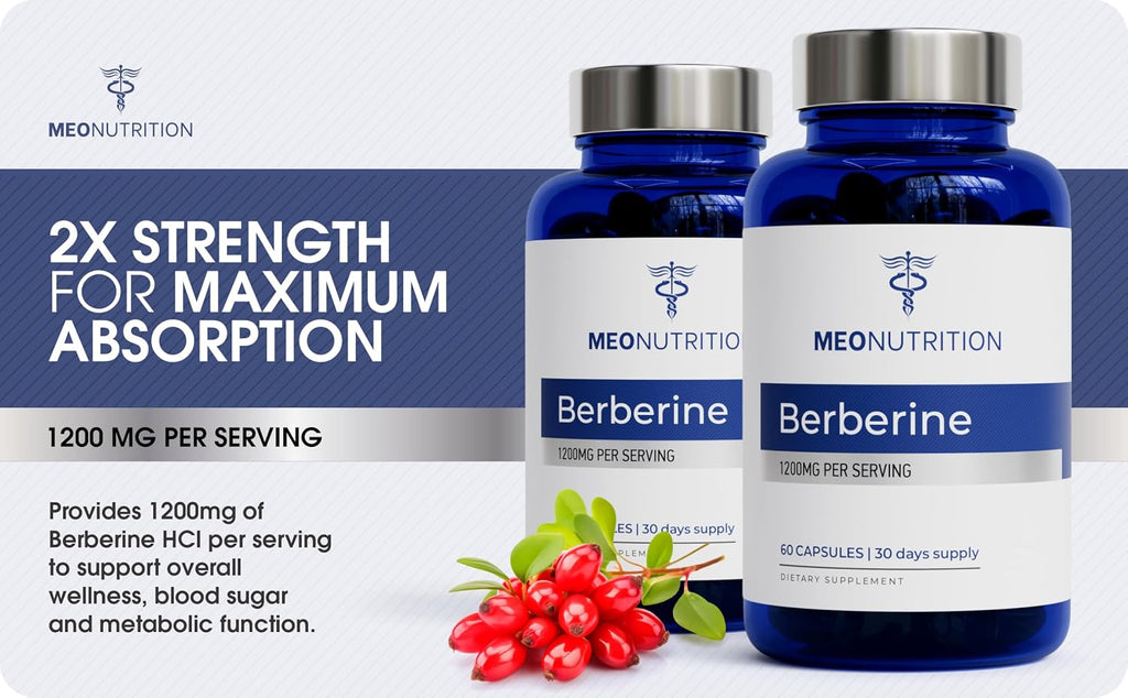 Meo Nutrition Suplemento de berberina de 1200 mg HCI - 60 cápsulas,...