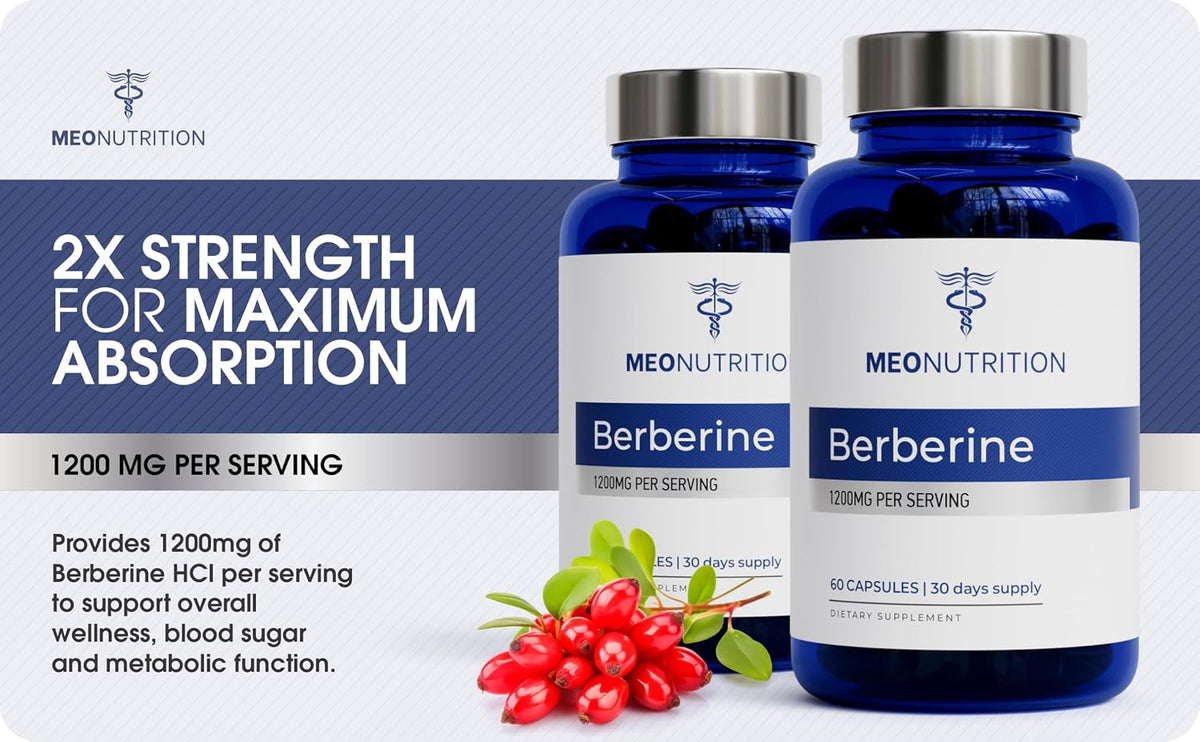 Meo Nutrition Suplemento de berberina de 1200 mg HCI - 60 cápsulas,...