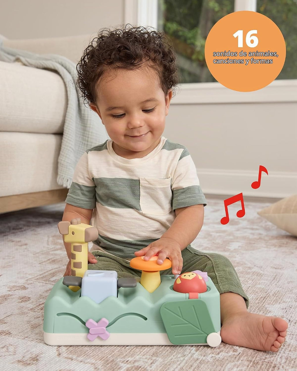 Skip Hop Tiempo boca abajo y juego sentado causa y efecto desarrollo musical para bebé juguete con 12 sonidos de animales, luces, música y 6 actividades, maravillas geométricas 2 en 1