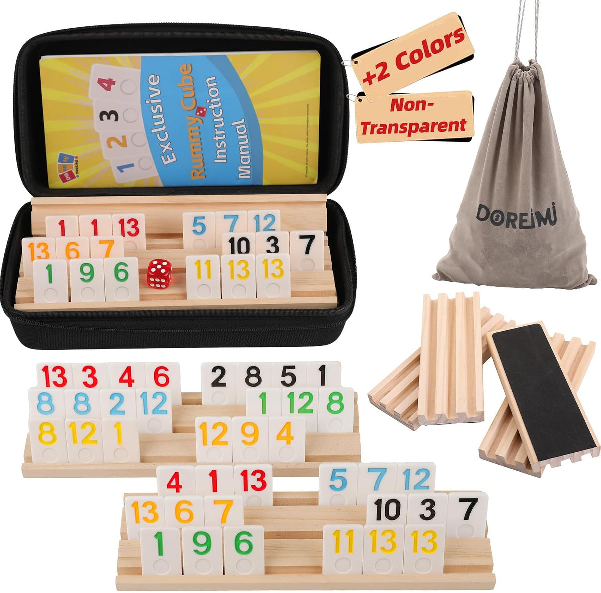 Doreimi Juego de Cubo Rummy Mejorado para 6 Jugadores con 6 Soporte...