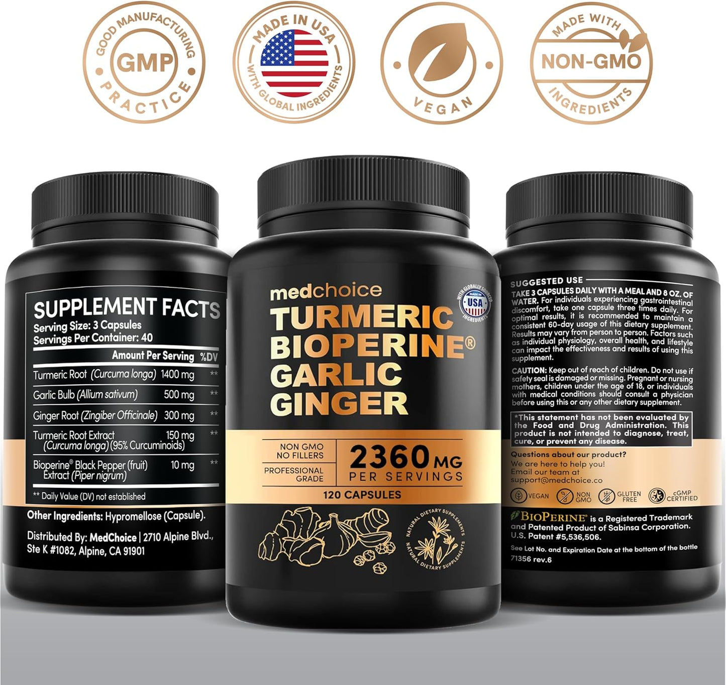 Suplementos 4 en 1 de cúrcuma y ajo con BioPerine \u2013 Cápsulas d...