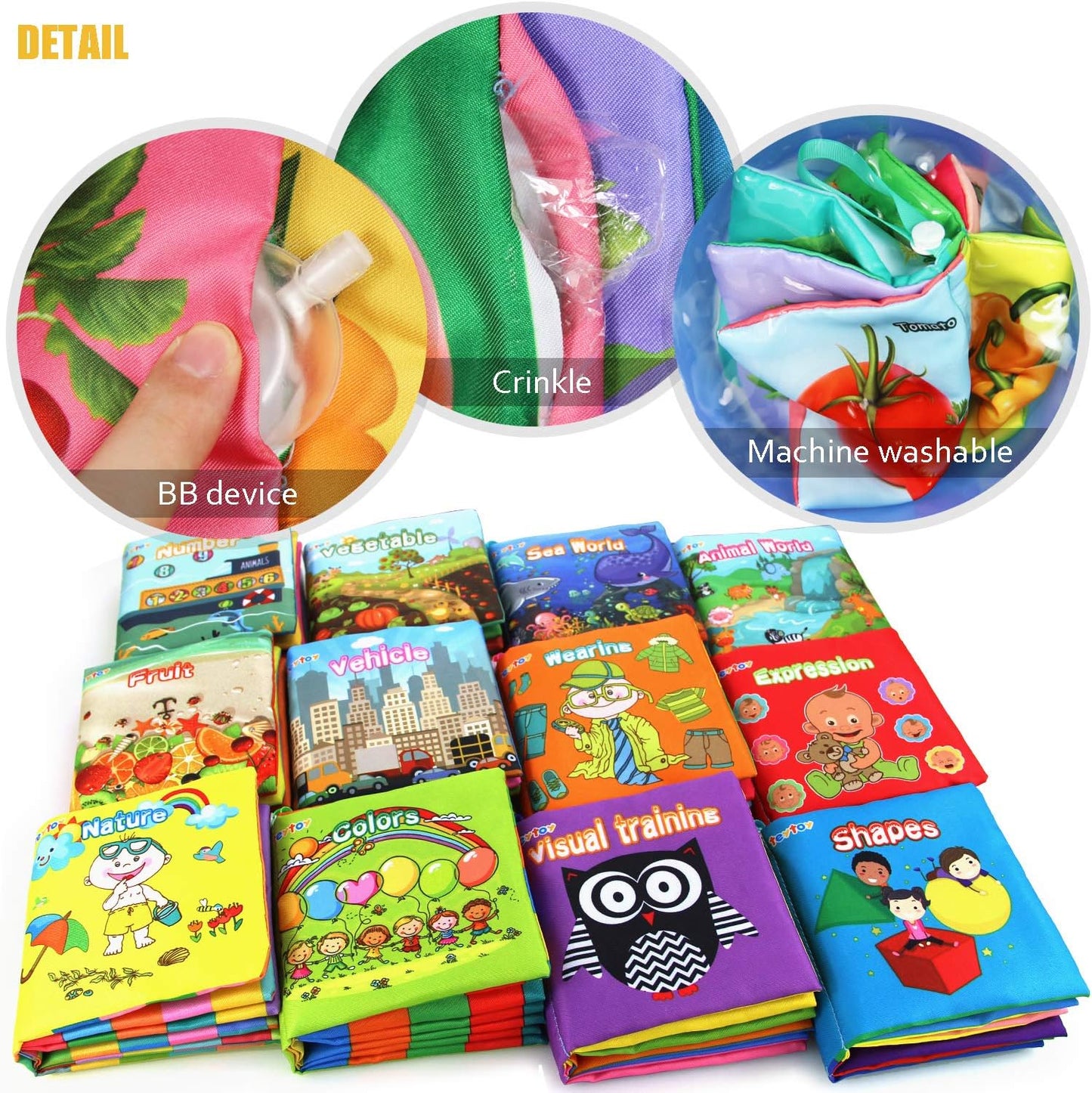 My First Soft Book, teytoy - Tela no tóxica para bebé, libros suaves arrugados para bebés, niños y niñas, juguetes educativos tempranos (paquete de 12)