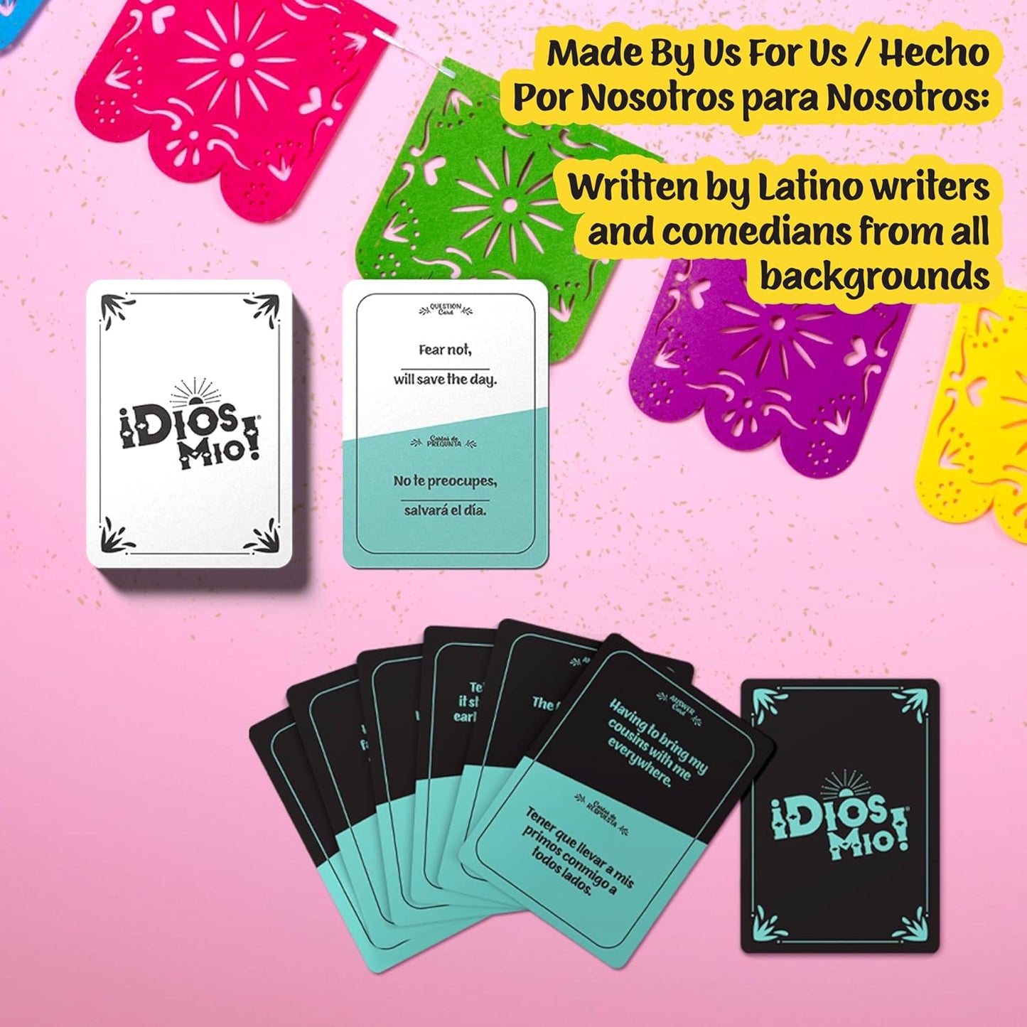 Dios Mio! Juego de fiesta latina - 275 cartas en inglés y español para latinos, mayores de 17 años y 2+ jugadores | 275 cartas en inglés para latinos, mayores de 17 años y 2+ jugadores