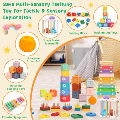 FlufiFiea Juguetes Montessori 6 en 1 para bebés de 6 a 12 a 18 mese...