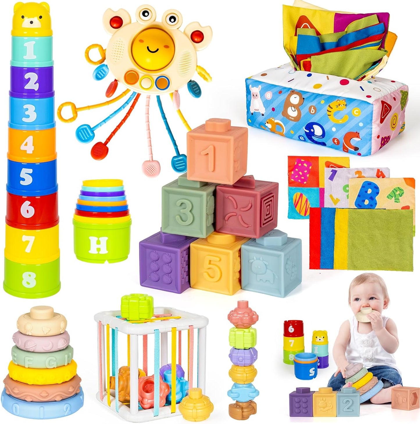 GJOF2YK Juguetes Montessori 6 en 1 para bebés recién nacidos, bloqu...