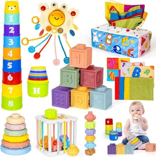 GJOF2YK Juguetes Montessori 6 en 1 para bebés recién nacidos, bloqu...