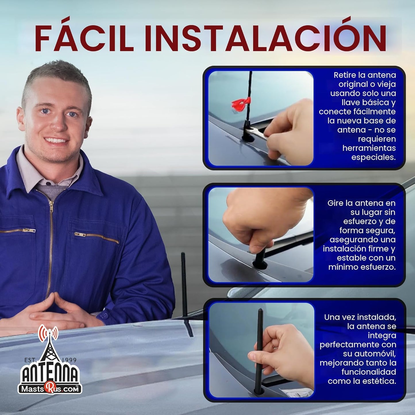 AntennaMastsRus Antena de Goma Corta se Ajusta a Chevrolet Silverado 1500 (2006-2026), La Original de 6 3/4 Pulgadas, A Prueba de Lavado de Automóvil, Goma EPDM Duradera, Bobina de Cobre Interna para