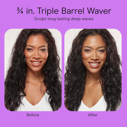 Conair Rizador de Cerámica Doble de 3 Barriles, Herramienta Onduladora de Triple Barril Crea Ondas Profundas y Continuas, Rizador de Cabello para Todas las Longitudes de Cabello, Blanco/Oro Rosa