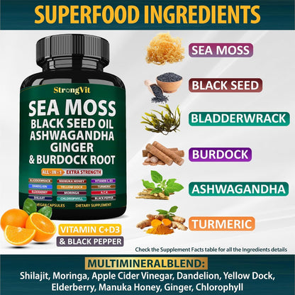 StrongVit Aceite de semilla negra de musgo marino Ashwagandha Jengi...