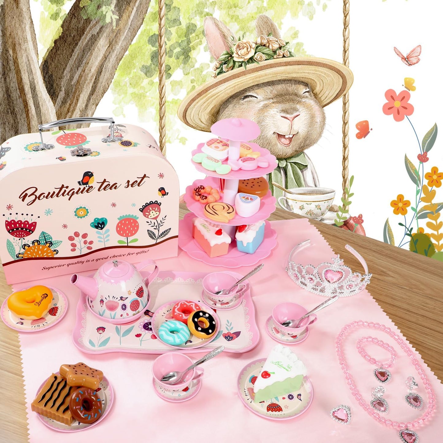 Juego de fiesta del té para niñas pequeñas, 49 juguetes de princesa...