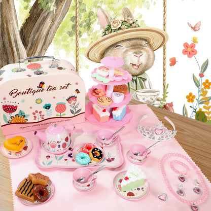Juego de fiesta del té para niñas pequeñas, 49 juguetes de princesa...