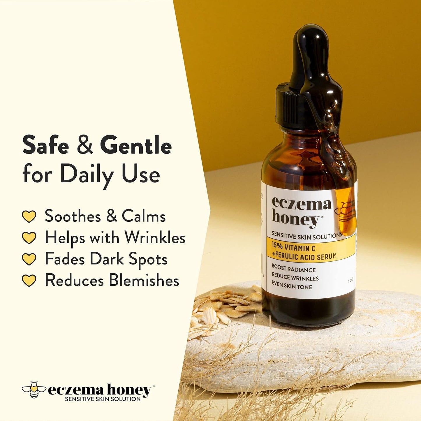 ECZEMA HONEY 15% de vitamina C + suero de ácido ferúlico, productos antienvejecimiento para el cuidado de la piel, aceite facial para eczema, piel seca y sensible (1 onza)