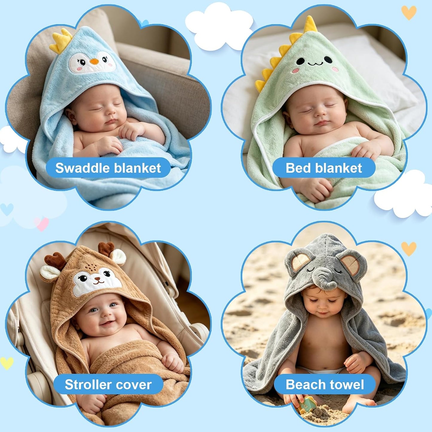 Juego de 16 toallas de baño para bebés y niños pequeños, 4 toallas...