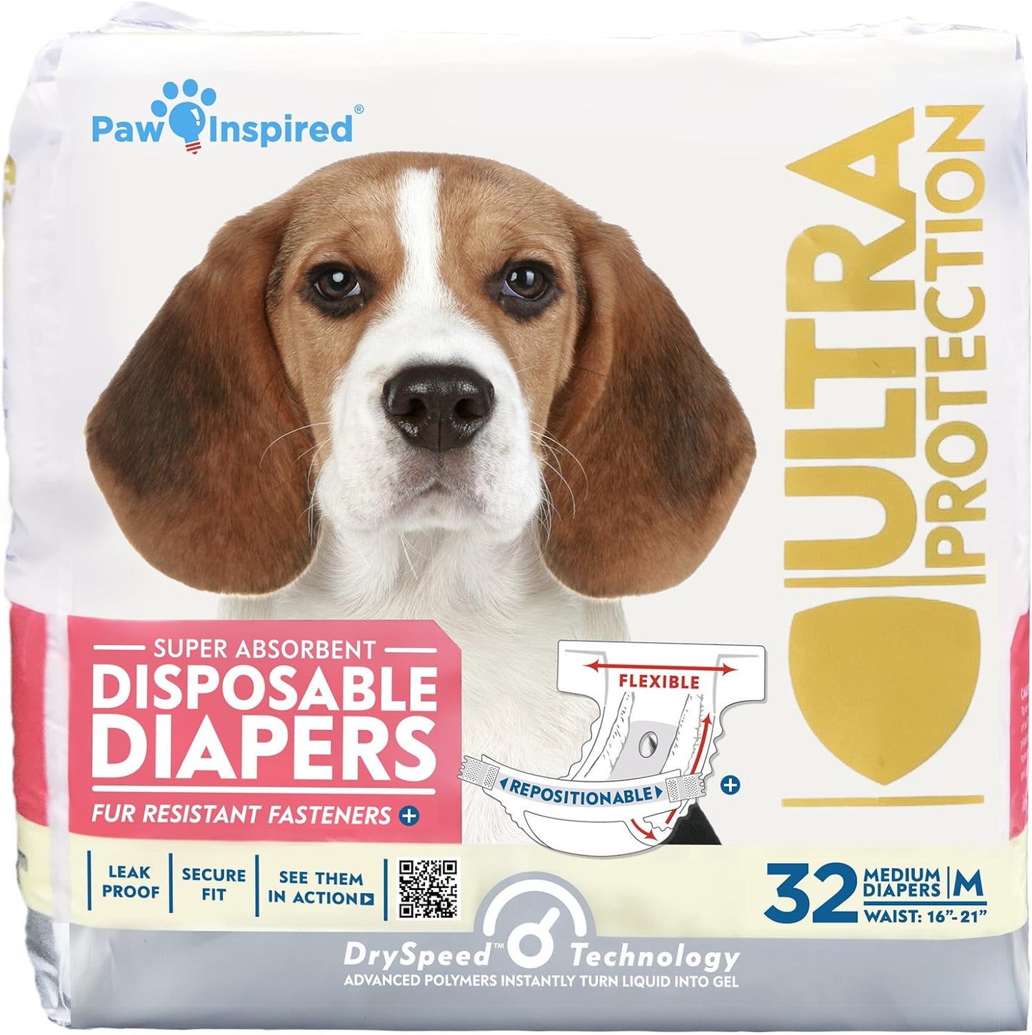 Paw Inspired Pañales desechables para perras, 32 unidades, ultra pr...