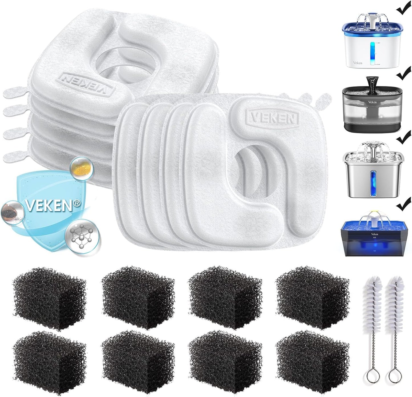 Veken Filtros de fuente de agua para gatos, paquete de 8 filtros de...