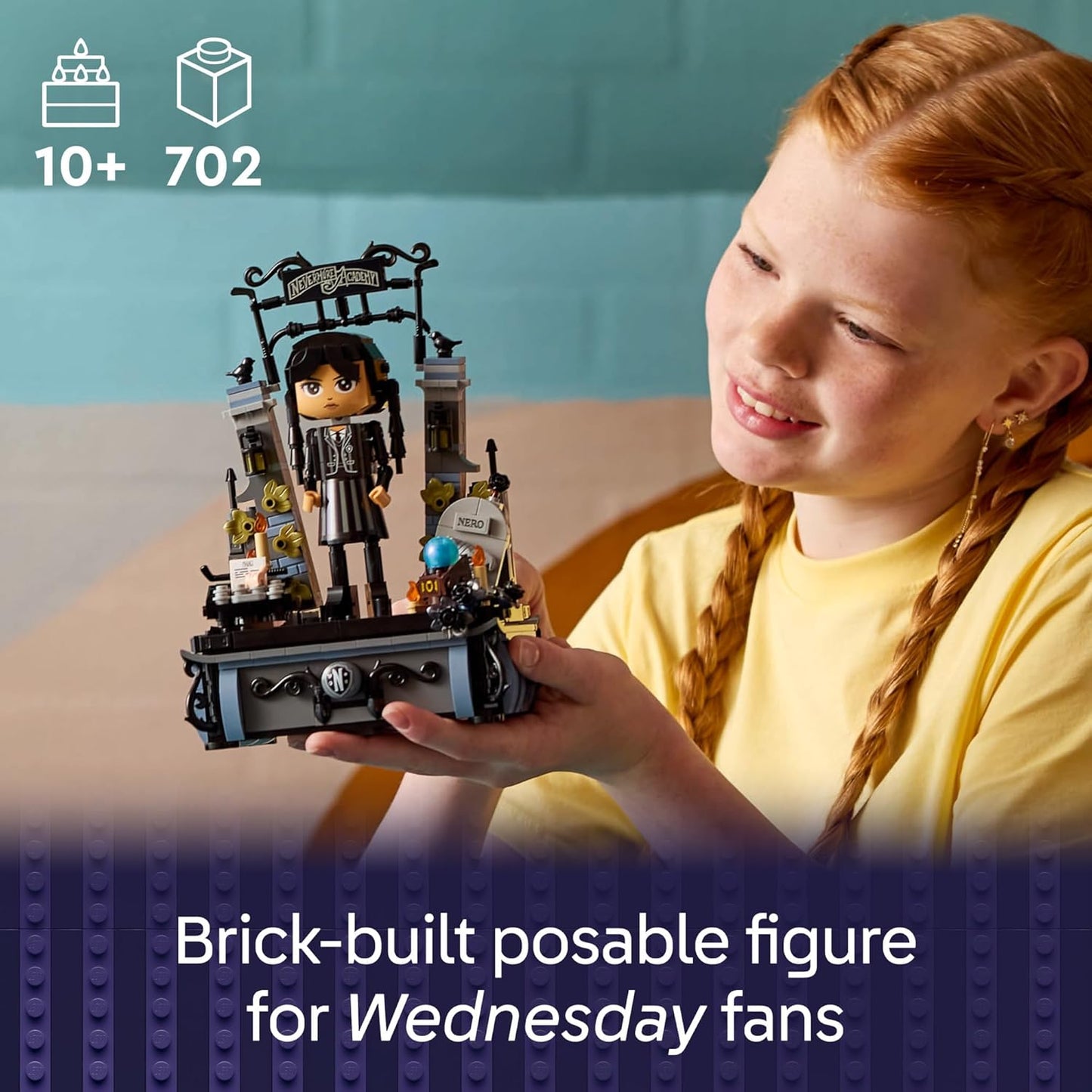 LEGO Figura Wednesday Addams, juguete de construcción para niños, niñas y niños, a partir de 10 años, muñeca coleccionable de Wednesday Addams con exhibición para fanáticos, idea de regalo para