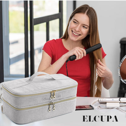 ELCUPA Estuche de viaje para herramientas de cabello de doble capa...