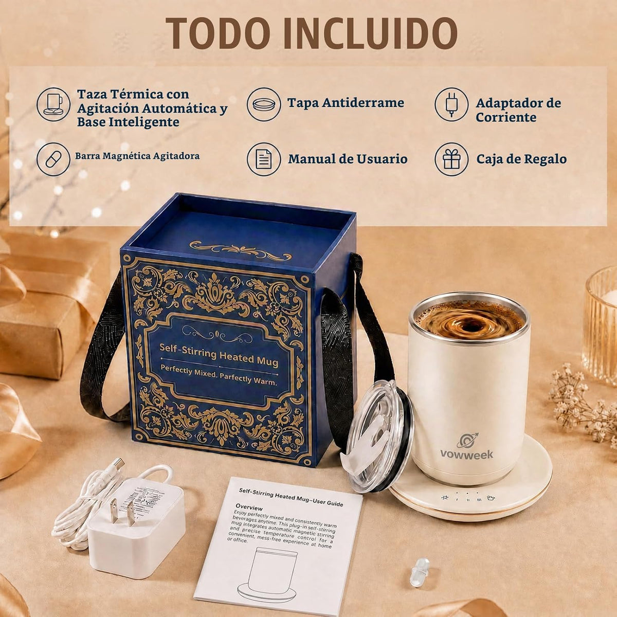 Taza de café con agitación automática, taza calentada de 10 oz con...