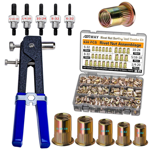 Kit de herramientas de tuerca remachadora imperial, 430 piezas, com...