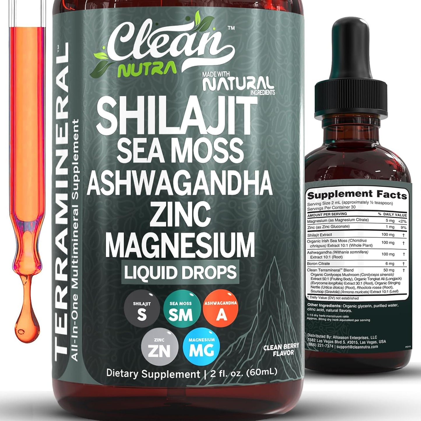 Clean Nutraceuticals - Gotas líquidas de Shilajit con musgo marino,...